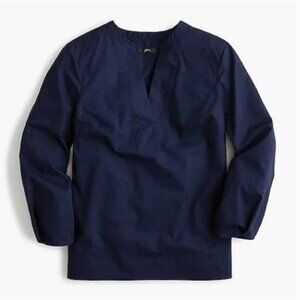 J. Crew Navy Blue Poplin V Neck Top Blouse Size X-Small